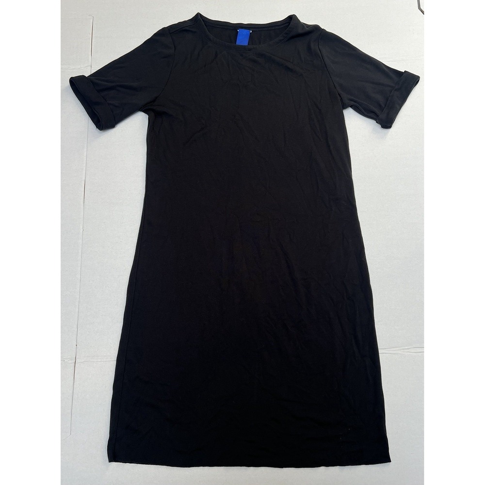 Kit and Ace Midi Jersey Stretch Tee Shirt Dress Black W Cuffed Sleeves Sz Small